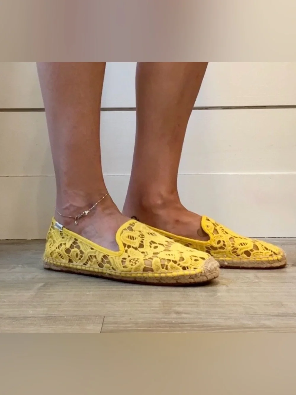 Soludos Yellow Lace Espadrille Slip-On Flats